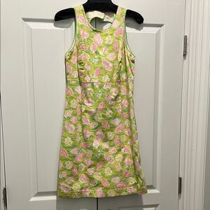 Vibrant Green and Pink Floral Kids Dress
